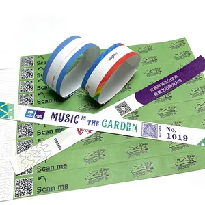 Billet d'entrée jetable personnalisé Bracelet en papier Bracelet imprimé événement fête Qr Code Concert Bracelet