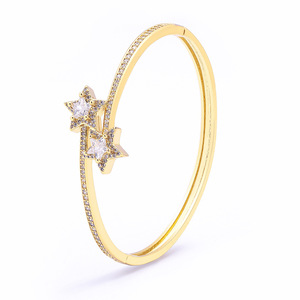 New Design Trendy Fashion Jewelry Star Shape Bangle Gold Color Waterproof Zircon 18K Gold Plated Unisex Gift - Product Image 1