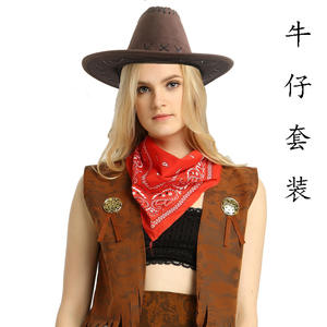 Disfraz de <span class=keywords><strong>vaquero</strong></span> para adultos, traje de vestir para mujeres y hombres, sombrero de <span class=keywords><strong>vaquero</strong></span> con pañuelo, conjunto de ropa, fiesta de juegos de rol, disfraces de Cosplay de Halloween - Product Image 3