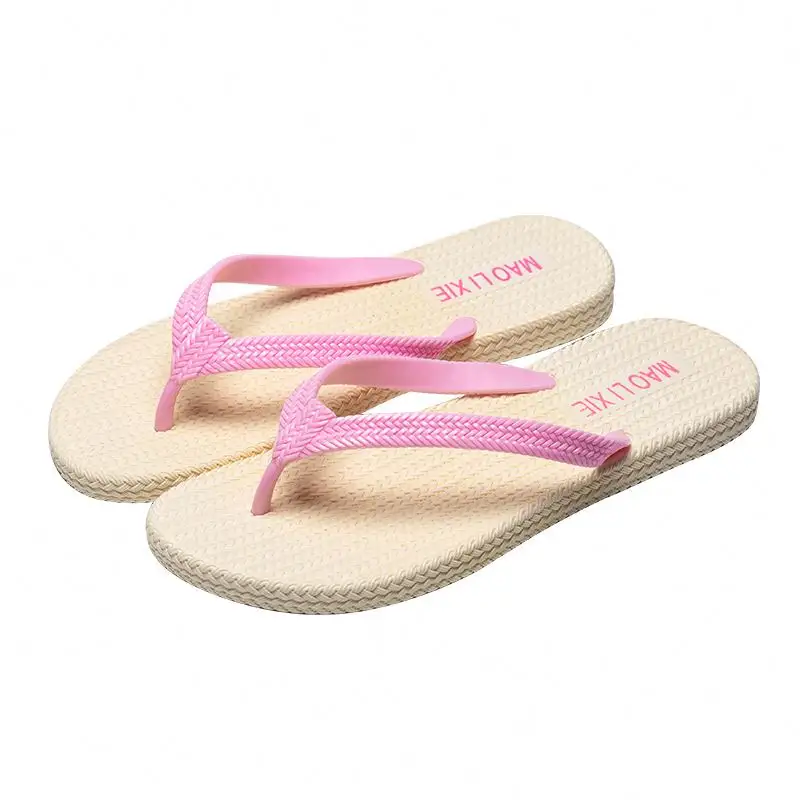 Moda de verano color caramelo suela de paja PVC damas zapatos femeninos casual al aire libre chanclas para mujeres