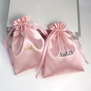 Custom Satin Gift <b>Bag</b> Premium <b>Large</b> Candy Color <b>Drawstring</b> <b>Bags</b> with Logo Wig Storage <b>Bag</b> Luxury Jewelry <b>Bag</b> Durable Fashion - Product Image 2