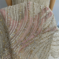 Vente flash - Tissu en dentelle à rayures dorées et argentées de luxe avec strass et paillettes pour robe de soirée