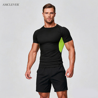AMCLEVER Kaos Kompresi Pria, Atasan Dry Fit untuk Gym, Basket, Lari, Latihan Atletik Musim Panas