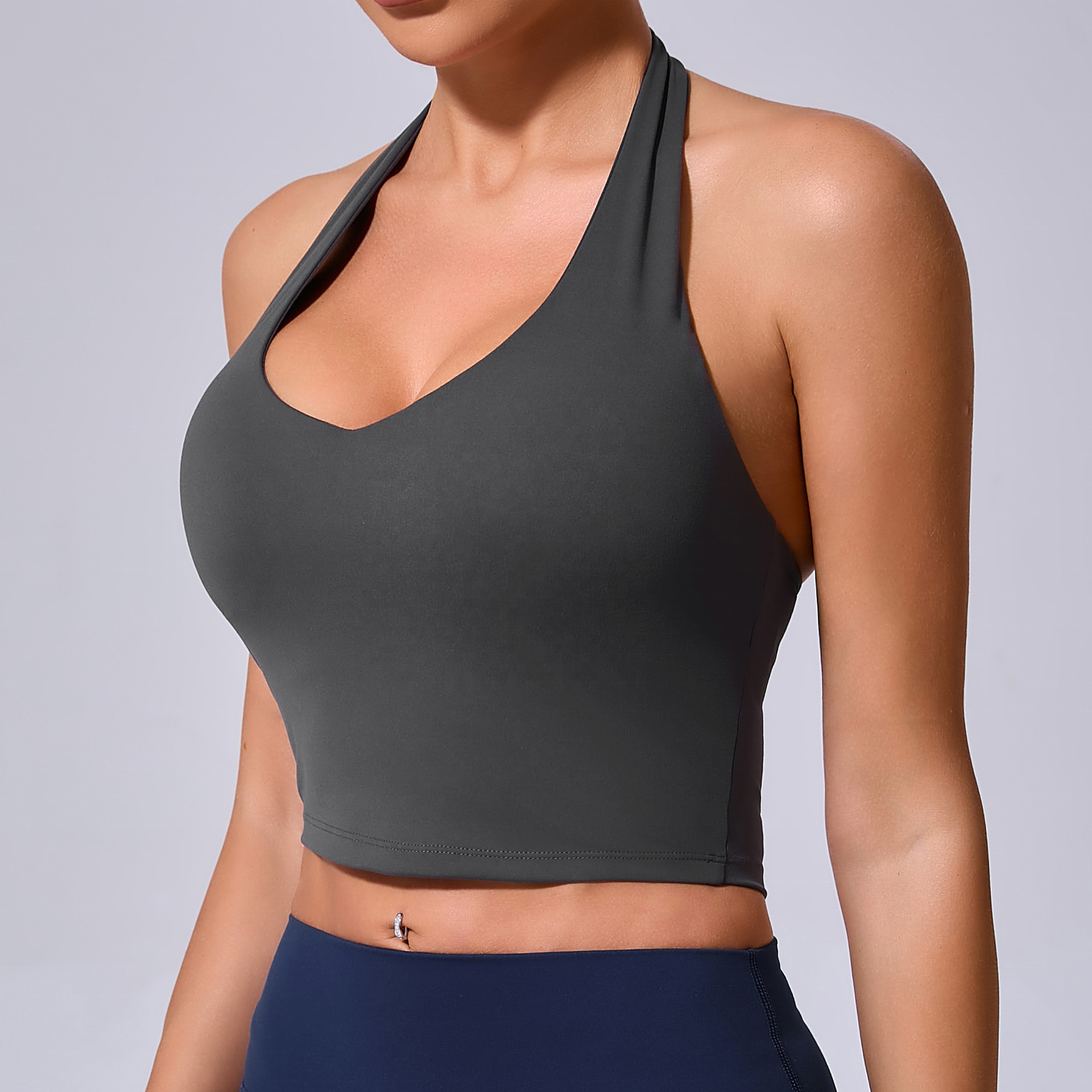OEM Women's Halter Deep v Sports Bra Four-way Stretch Quick Dry Yoga Crop Tank Tops