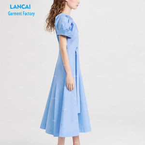 Casual cinturón colapsado Bloom mangas plisado Puff cintura cuello alto botón detalle oculto gancho y ojo cremallera espalda Midi - Product Image 3