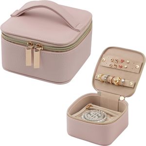 Boîte à bijoux simple et pochette de rangement pour accessoires en cuir PU et velours avec fermeture éclair, sac à bijoux transparent portable et pochette de voyage - Product Image 1
