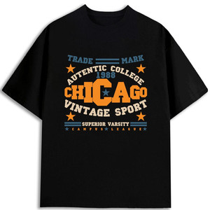 Camiseta Deportiva Vintage de Chicago para Hombre, Cuello Redondo Clásico de Algodón, Diseño Estampado, Estilo Universitario 1988, Corte Regular - Product Image 1