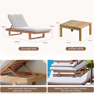 Chaise longue de jardin en teck avec parasol, design nouveau, durable, <span class=keywords><strong>réglable</strong></span>, pour l'extérieur, blanche, pour piscine, jardin, chaise longue - Product Image 4