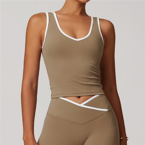 Nuovo gilet da palestra a sensazione nuda canottiere <span class=keywords><strong>Sexy</strong></span> senza maniche con scollo profondo a U per le donne che corrono canottiera da atletica gilet da Yoga sottile - Product Image 3