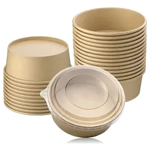 WPACK 500ml 750ml 1000ml 1100ml 1300ml 16oz 24oz 32oz 35oz 42oz Kraft Paper Food Salad Bowl Container With Plastic PET Lid