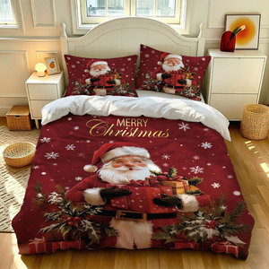 Juego de Ropa de Cama de 3 Piezas con Estampado Digital Navideño, Funda de Edredón de Microfibra Cepillada con Diseño de Papá Noel y 2 Fundas de Almohada para Regalo Navideño - Product Image 5