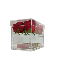 High Clear Wholesale Acrylic Rose Flower Box With Drawer