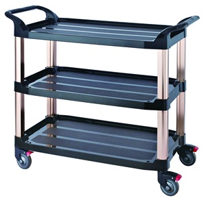 Strong PP <b>Plastic</b> Functional Service <b>Trolley</b> carts Hotel & Kitchen Cleaning Service <b>Trolley</b> Cart 3 Shelves Mobile with 4 Wheels - Product Image 1