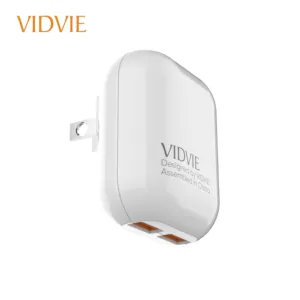 Сетевое зарядное устройство VIDVIE PLM318i с двумя USB-портами, 2,4 А, быстрый адаптер для мобильного телефона с американской вилкой для дома/путешествий, портативный