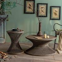 Table basse ronde en bambou de style japonais, mobilier moderne et minimaliste pour salon, idéale pour les petits espaces et les zones de repas en plein air