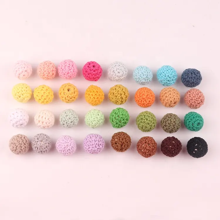 Vente en gros de perles de Crochet en laine faites à la main de 16mm, perles de dentition en bois et coton, perle de sécurité pour bébé