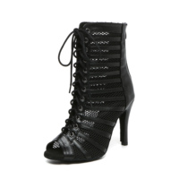 LUOQIAO C008 Chaussures de danse latine en microfibre nude pour femme, bottines jazz montantes à talon haut, à lacets et fermeture éclair, le coup de cœur des jeunes femmes