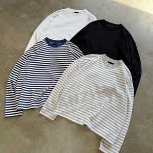 カスタムストライプTシャツ長袖ボックス100% コットンサーマル特大男性用クルーネックスウェットシャツ男性用 - Product Image 5