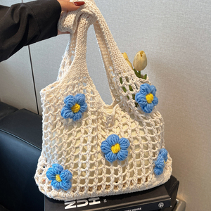 Borsa Tote Estiva in Poliestere Lavorato a Maglia, Nuova Tendenza 2025, Grande Capacità, Versatile, Intrecciata, Casual, da Donna - Product Image 4