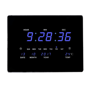 Horloge murale LED moderne à face unique Calendrier numérique ABS Radio avec affichage de la température Date mois année jour pour le salon - Product Image 1