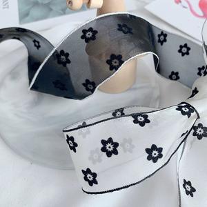 Ruban en fil floqué fluide, imprimé à pois scintillants, nœud pour gâteau, fleur pour emballage, bricolage, accessoires pour cheveux faits à la main, rouleau 100% - Product Image 4