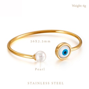 Trendy Designers <b>Silver</b> Gold Plated Open <b>Cuff</b> Stainless Steel Pearl Evil-Eye <b>Bracelet</b> - Product Image 6