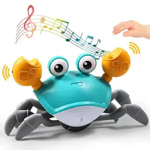 Electronic Sensing Green Crawling Crab Baby Toy with Music and LED Light Up Automatically Avoid Obstacles