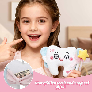 Cuscino Fatina dei Denti di Alta Qualità, Bambola di Peluche della Fatina dei Denti per Bambine con Bacchetta Staccabile, Fiocco e Tasca, Regalo per Denti Perduti - Product Image 4