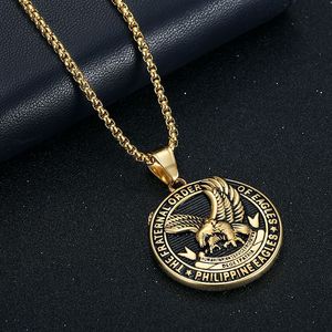 Collier pendentif aigle philippin en acier inoxydable, ton or et argent, bijoux unisexes, cadeau - Product Image 4