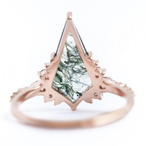 Bague vintage en argent 925 plaqué or rose 14 carats avec pierre en agate verte mousse, bijoux de haute qualité, design d'usine - Product Image 5