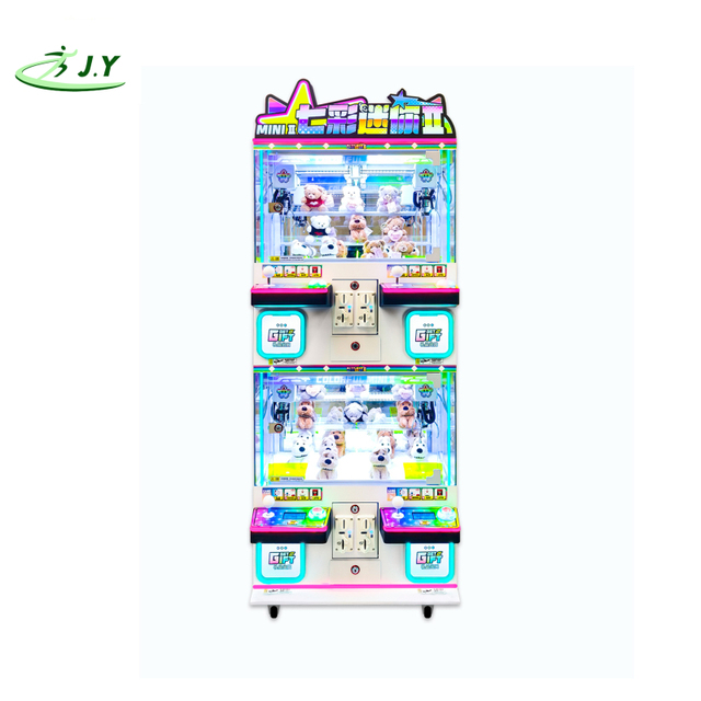 JY Factory Direct 4 Player Mini Claw Machine Colorful LED Plush Toys Metal Construction 1 Year Warranty for Shopping Mall Use