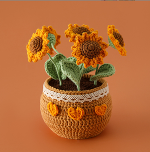 Ornamenti lavorati a maglia a mano san valentino piante artificiali Bonsai fiori fatti all'uncinetto vaso di girasole - Product Image 6