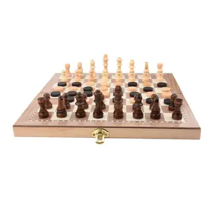 3-में-1 लकड़ी Staunton शतरंज सेट बच्चों किशोर वयस्कों के लिए Foldable बोर्ड टुकड़े भंडारण स्लॉट के साथ और boxs चेकर्स