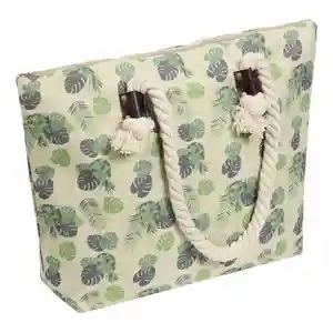 summer cotton bag beach printed women hand bags large canvas zipper beach bag with cotton rope handle