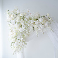 Arco Floral Blanco Estilo Europeo para Bodas, Arreglo de Flores de Seda para Escenario de Boda, Fondo de Bienvenida con Panel KT y Decoraciones para Ceremonia