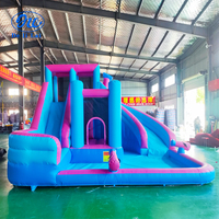 Château gonflable bleu avec toboggan et trampoline, vente directe du fabricant d'installations de jeux pour enfants