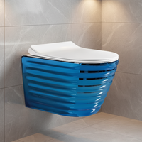 WC suspendu monobloc en céramique bleu, design moderne, sans bride, facile à installer pour salles de bain
