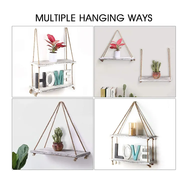 Nordic Modern Home Decor With Rope Floating Ledge Kids Wall Shelf
