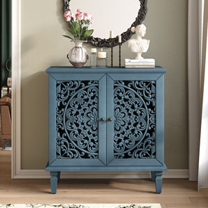 Vintage Hollow Carved Accent <b>Cabinet</b> 2 Door <b>Display</b> Storage <b>Sideboard</b> Symmetrical Floral Design Adjustable Shelf - Product Image 3