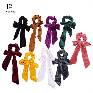 IFOND Vente en gros de chouchous personnalisés en velours avec nœud, style vintage à longue queue, accessoires capillaires élégants pour femmes - Product Image 1