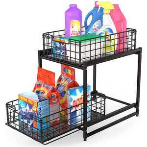 Lanejoy Stackable Black Storage Shelf Sliding Baskets 2-Tier Pull Out Under Sink Cabinet Organizer for Kitchen Bathroom Office