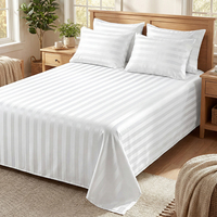 Parure de lit 3-en-1 en satin 100 % polyester rayé, drap plat à rayures de satin de 3 cm de large avec 2 taies d'oreiller, linge de lit de luxe