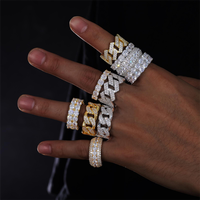 Anillo de Dedo de Alta Joyería Estilo Hip Hop Tipo Cubano Iced Out Bañado en Oro Plata de Ley 925 con Diamantes de Moissanita VVS para Hombre