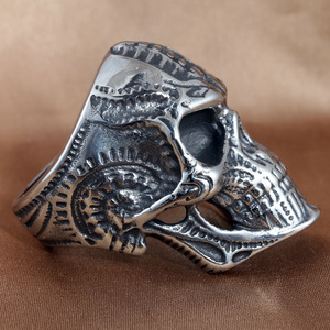 Skull <b>Ring</b> Men's Stainless Steel <b>Silver</b> Geometric Design Punk Style Jewelry Gift - Product Image 2