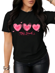 T-shirt Casual da Donna Big Smile con Stampa Cuore e Lettere, Girocollo, Manica Corta, 100% Cotone Traspirante Leggero, Top Primavera Estate - Product Image 1