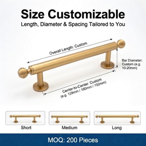 Poignée de tiroir en laiton massif côtelé style Art Déco Koppalive, bouton de meuble de luxe, poignée de porte de placard de cuisine 128 mm, doré - Product Image 3