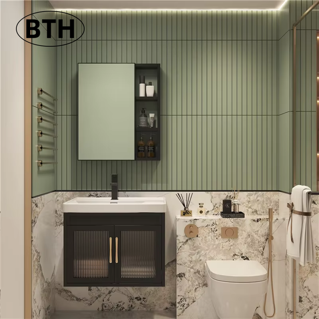 Modern Simple Small Apartment Super Narrow Space Aluminum Wall-Mounted Bathroom Cabinet Combination LED Display Screen Ceramic