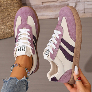 Baskets basses en daim <span class=keywords><strong>bordeaux</strong></span> pour femmes, avec lacets et rayures blanches, style rétro décontracté, plateforme pour le streetwear quotidien - Product Image 6