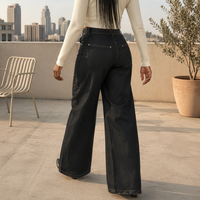 Jean en denim droit taille haute personnalisé pour femme, style décontracté vintage avec accessoires de sac à main