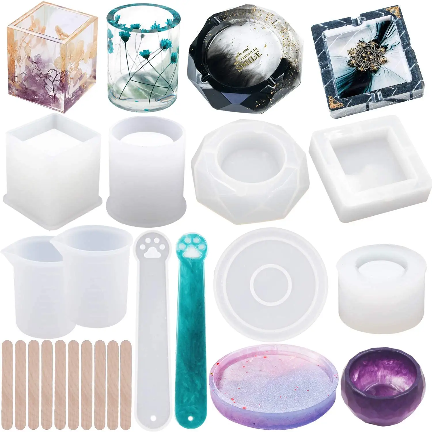 18 pieces resin mold silicone ashtray large cube mold for DIY coaster flower pot candle soap jewelry making home decoration